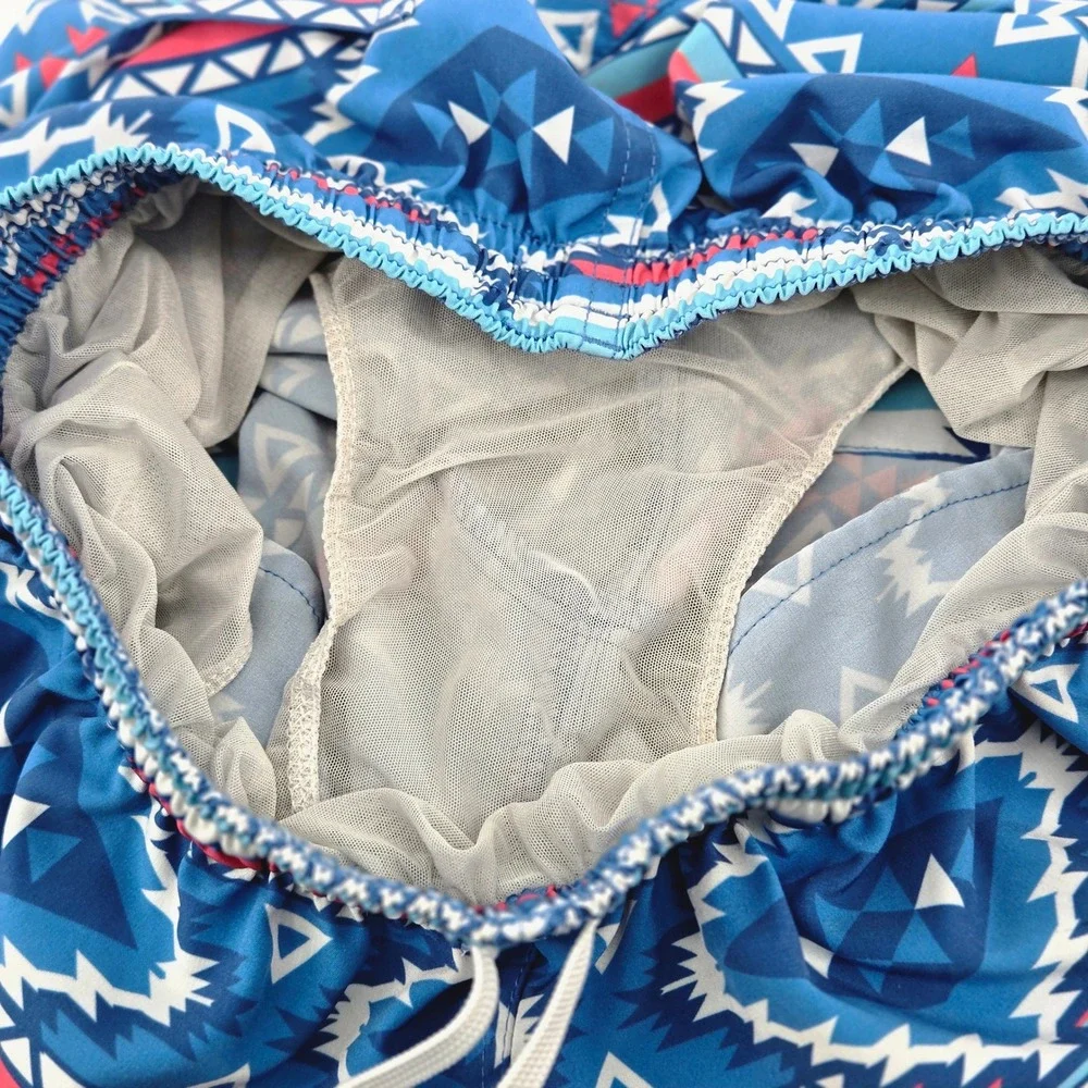 Chubbies Swim Trunks Geometric Aztec Southwest Blue Board Shorts Small 5.5